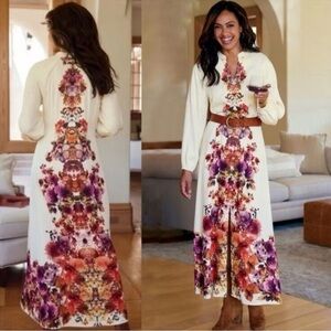 Soft Surroundings Cream Maxi Dress with Floral Design